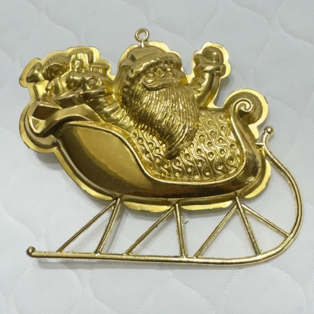 Hallmark Brass Christmas Ornament Santa's Sleigh 1982 Santa Claus Toys Metal